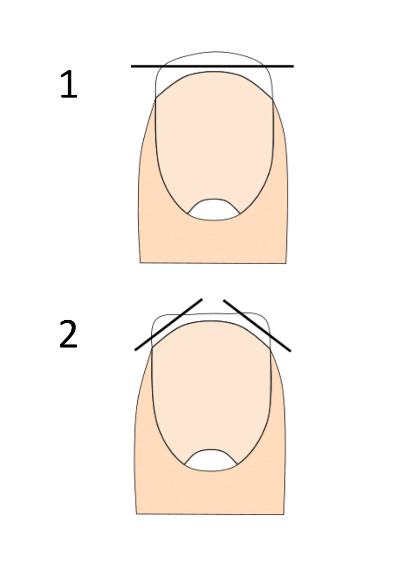 カーブ刃及び直線刃の使いかたを指のイラストを使って説明した図