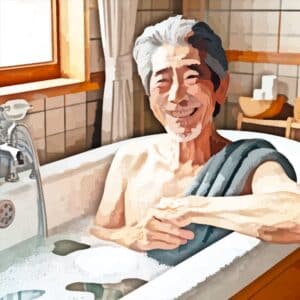 入浴しているシニア男性のイラスト