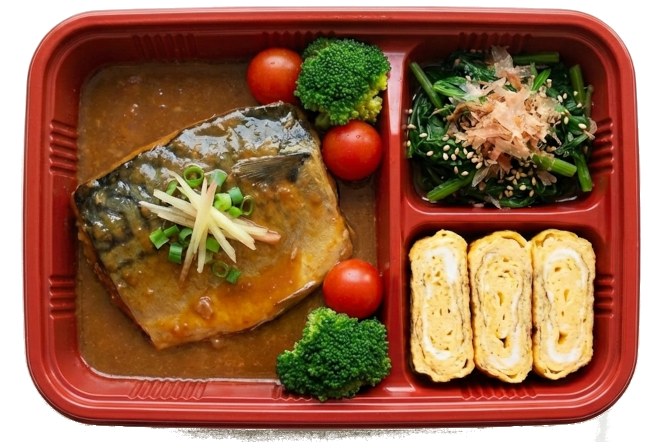 さばの味噌煮弁当。AIによるイメージ画像。