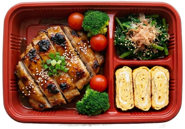 鶏の照り焼き弁当。AIによるイメージ画像。